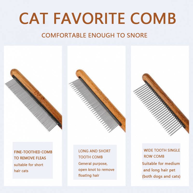 Longbest Combs for Cats and Dogs, Fine Teeth, Removes Knots and Tangles, Skin-Friendly, Pet Combs, Steel Tooth Comb with Wooden Handle for Cats Fine Teeth Comb - PawsPlanet Australia