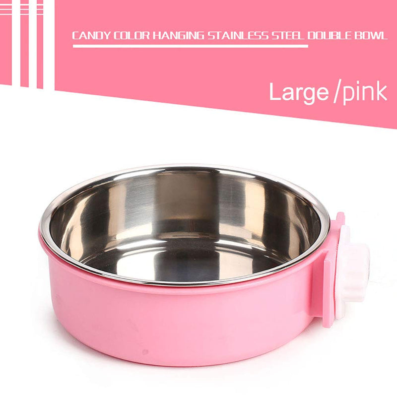 [Australia] - Luck Dawn Cat Crate Bowl, Stainless Steel Removable Cage Hanging Bowls with Bolt Holder for Dog Puppy Large Round Pink 