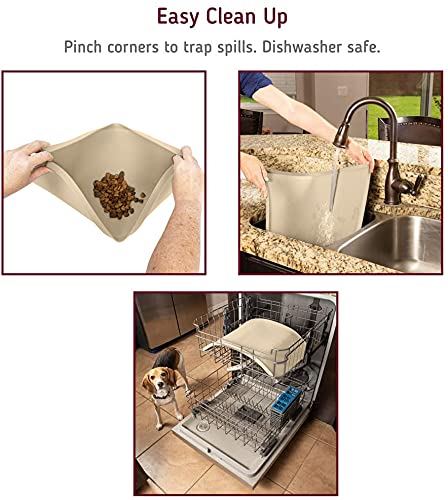 Leashboss Splash Mat Dog Food Mat with Tall Lip, M/L (20"x13"), XL (25”x17”) or XXL (30"x22") Dog Bowl Mat for Food and Water, Non Slip Waterproof Silicone Pet Food Mat for Dogs and Cats M/L - 20 x 13 Inches Beige - PawsPlanet Australia
