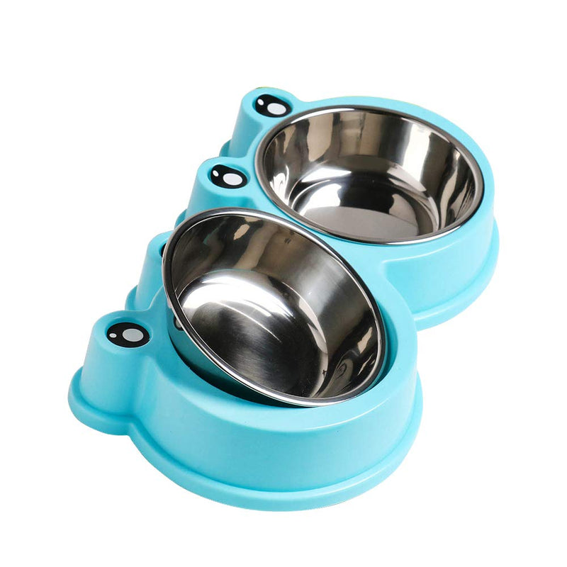 Double Dog Cat Bowls Premium Stainless Steel Pet Bowls with No-Slip Stainless Steel Cute Modeling Pet Food Water for Feeder Dogs Cats Rabbit and Pets 1.Sky Blue - PawsPlanet Australia