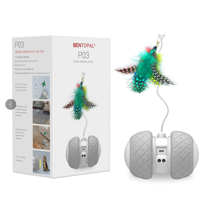 [Australia] - Interactive Robotic Cat Toys,Automatic Irregular USB Charging 360 Degree Self Rotating Ball,Automatic Feathers/Birds/Mouse Toys for Cats/Kitten,Build-in Spinning Led Light，Large Capacity Battery 