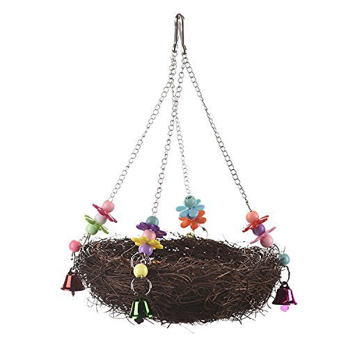 [Australia] - Natural Rattan Nest Bird Swing Toy with Bells for Parrot Cockatoo Macaw Amazon African Grey Budgie Parakeet Cockatiel Conure Lovebird Finch Cage Perch Large 