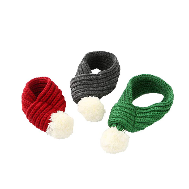 [Australia] - Delifur Dog Christmas Knitted Scarf with White Pompom Warm Winter Holiday Accessories for Small Medium Cats Dogs Lovely Winter Outfits L Green 