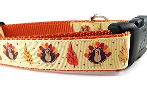 [Australia] - Thanksgiving Dog Collar, Caninedesign, Autumn, Fall, Turkey, 1 inch Wide, Adjustable, Nylon, Medium Large Thanksgiving Large 15-22" 