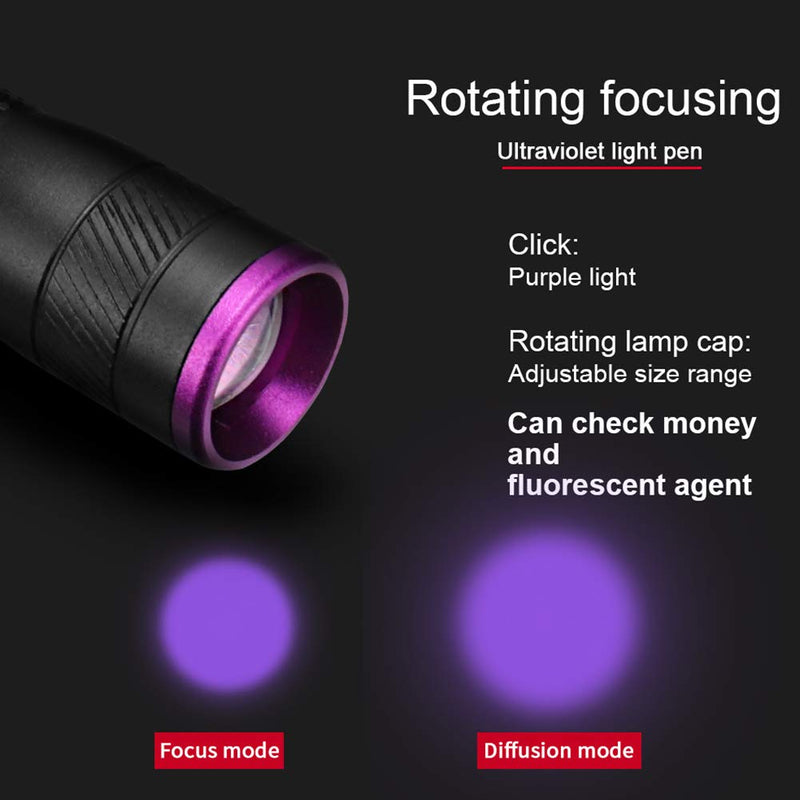 Tileon UV Black Light Flashlight, Mini 395nm Zoomable Pen Lights for Pet Urine, Hotel Inspection, Dry Stain(2 Pack) - PawsPlanet Australia