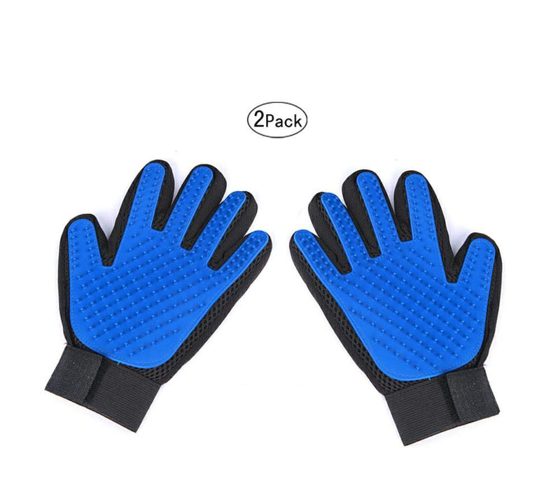 [Australia] - xjzx [Upgrade Version 2PCS Pet Grooming Glove - Gentle Deshedding Brush Glove - Efficient Pet Hair Remover Mitt - Massage Tool with Enhanced Five Finger Design - Perfect for Dogs & Cats, Blue 