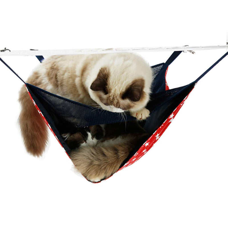 [Australia] - NACOCO 2 Level Comfortable Cat Hammock, Breathable Hanging Bed/nest for Kitten/Adult Cats, Double Layer Pet Cage for Spring/Summer/Winter Red star 