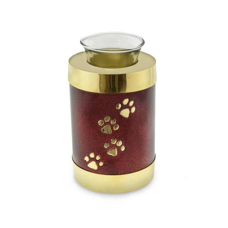 Cherished Urns Paw Print Red/Brass Paw Print Tea Light Pet Cremation Urn - PawsPlanet Australia