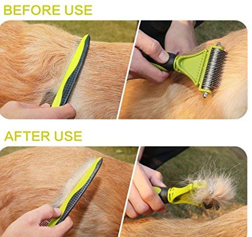 pecute Grooming Dematting Comb Tool Kit - Double Sided Blade Rake Comb Grooming Comb - Removes Loose Undercoat, Knots, Mats and Tangled Hair Green+Black - PawsPlanet Australia