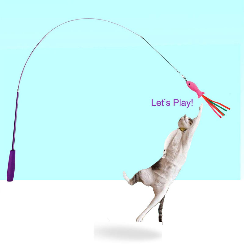 Retractable Cat Toy Wand, 11 Packs Interactive Cat Feather Toys, 7 Worms and 1 Fish Teaser Assorted Cat Teaser Refills with Bell, Include 1 Replacement Line, Fun Toy for Cat Exercise - PawsPlanet Australia