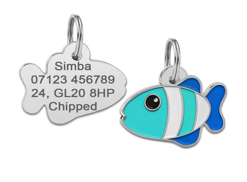 Do Not Feed Cat Collar with Personalised Engraved Fish Shaped ID Pet Tag (Blue) Blue - PawsPlanet Australia