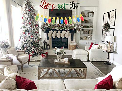 Let’s Get Lit Banner, Colorful Glittery Christmas Garland Decor for Ugly Christmas Sweater Party, Christmas Holiday Party Decorations, Grinch Christmas Party, Xmas Holiday Party, New Year Party Decorations - PawsPlanet Australia