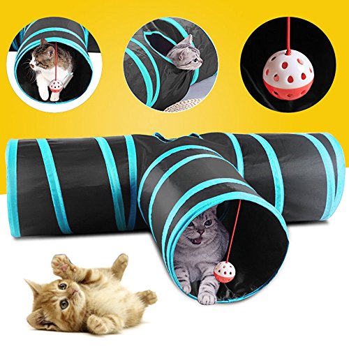 qerich 4 Way Cat Tunnel Pet Toy Tunnel Large Indoor Outdoor Collapsible Pet Toy Crinkle Tunnel Tube with Storage Bag for Cat, Dog, Puppy, Kitty, Kitten, Rabbit #XZ - PawsPlanet Australia