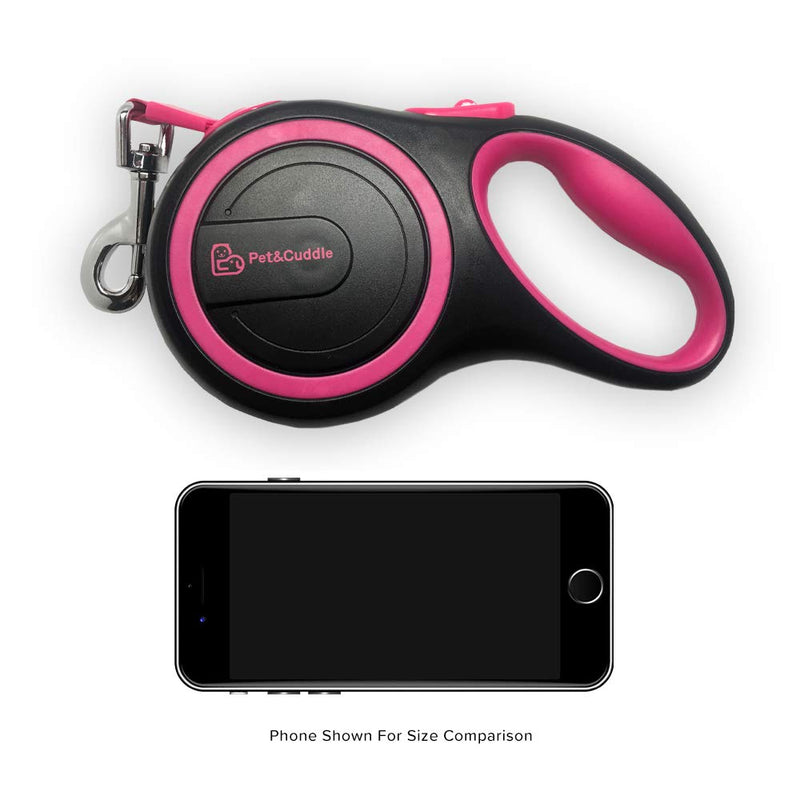 [Australia] - PET&CUDDLE Retractable Dog Leash, 16 ft Dog Leash for Small to Large Dogs Up to 110 lbs, Easy Single Lock/Release Button and Ergonomic Handle, Heavy Duty Tangle-Free Nylon Ribbon Leash Black+Pink 