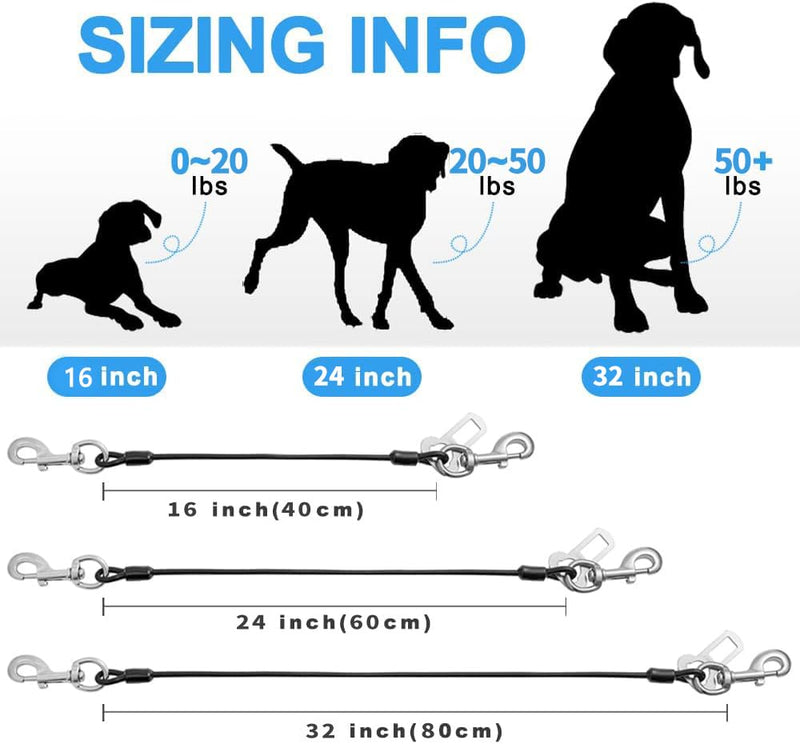 Mi Metty Dog Seat Belt Steel Wire Bite Resistant Dog Belt for Car Universal Plug Dog Seat Belt for Dogs Cats Pet Red Blue 2 Pieces 32 Inch/80 CM - PawsPlanet Australia