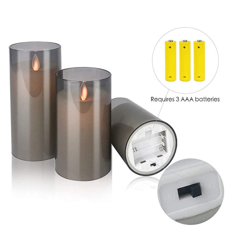 Aignis Flameless Candles Flickering with Remote, Battery Operated Candles Pack of 3 with Timer, Plexiglass LED Candles for Home Table Decor(D: 3"x H: 4"5"6") Grey - PawsPlanet Australia