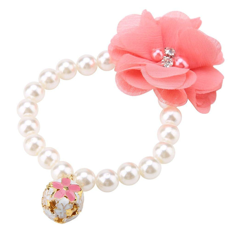 Ichiias Dog Collar Pearl Flower Elastic Necklace for Puppy Jewelry Accessory(Pink) Pink - PawsPlanet Australia