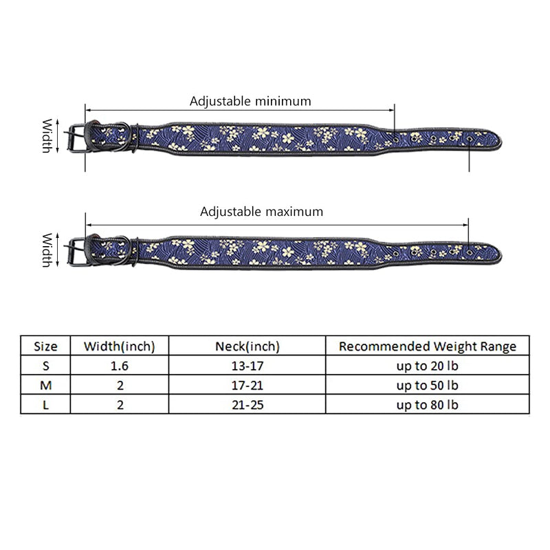 Pet Collar Nylon Adjustable Reflective Buckle Dog Collar Dog Training Collar with Soft Padding for Medium and Large Dogs(Navy Blue+Flowers M) Navy Blue+Flowers M - PawsPlanet Australia