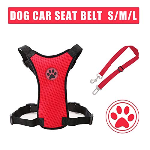 MASO Dog Safety Car Vest Harness Pet Dog Adjustable Car Mesh Harness Seat Belt Travel Strap Vest with Car Seat Belt Lead Clip for Trip, Daily Use, Road Travel Walks, etc.(M,Red) M,Red - PawsPlanet Australia