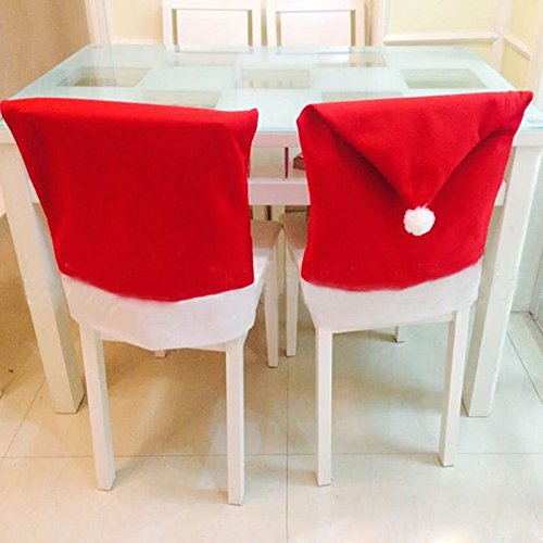 FIVOENDAR Set of 6 Large New Pack Santa Claus Hat Christmas Chair Covers Color (Red) - Fun Decoration in Wedding Parties Enjoy Responsibly & Creative Novelty Gifts - PawsPlanet Australia