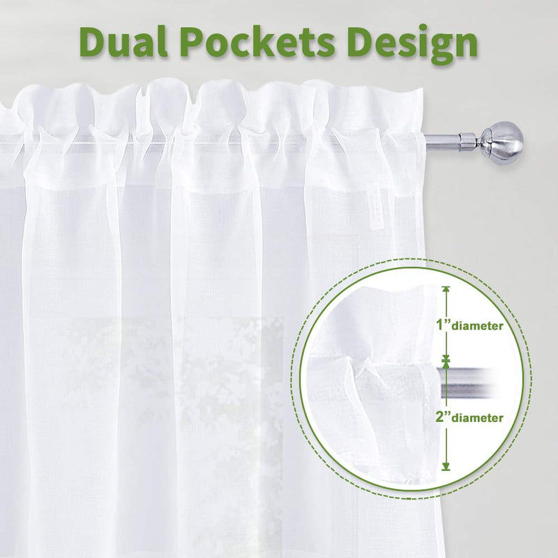 NICETOWN Sheer Curtain Panels for Dining Room, Semi Voile Drapes Faux Linen Sheer Curtains for Patio Glass Door, 55 inches Wide x 72 inches Long, White, 2 Panels W55 x L72 - PawsPlanet Australia