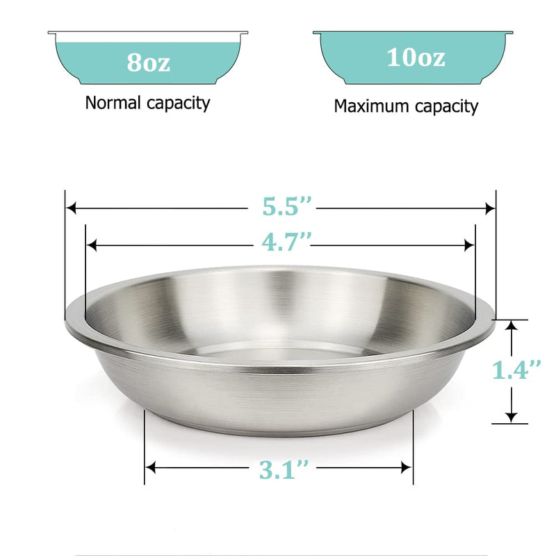 BiteKing Stainless Steel Cat Bowls, Whisker Fatigue Relief Cat Food Dish, Metal Shallow Wide Large Replacement Plate for Dog and Pet, Ideal for Raised Elevated Pet Feeding Station Stand 2 Pack 1¼ Cup/10 oz ea. - PawsPlanet Australia