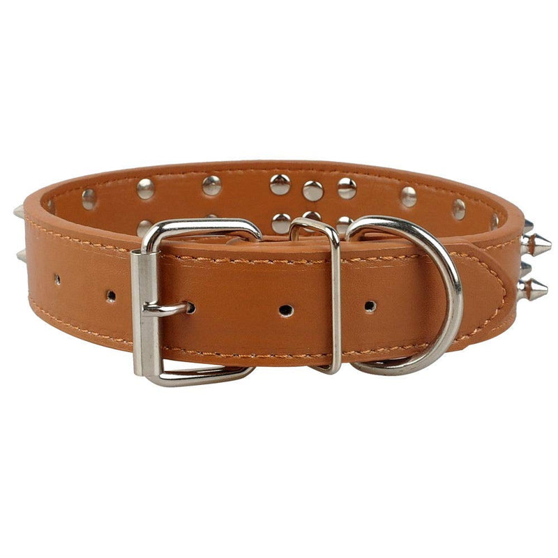 [Australia] - haoyueer Spiked Studded Leather Dog Collar for Medium Large Dogs Pitbull English Bulldog Boxer Collar S Brown 