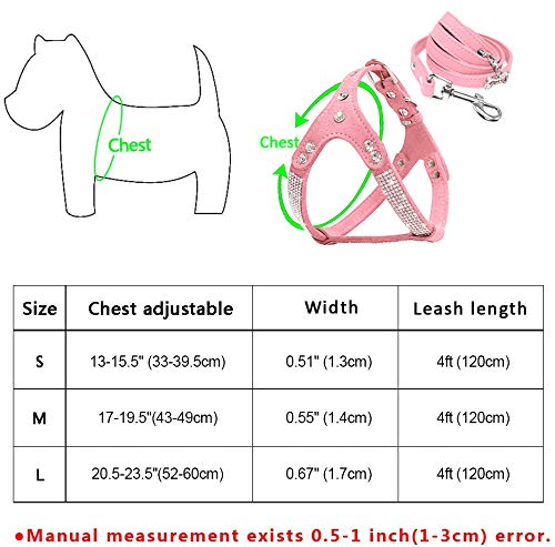 Beirui Soft Suede Rhinestone Leather Dog Harness Leash Set Cat Puppy Sparkly Crystal Vest & 4 ft Lead for Small Medium Cats Pets Chihuahua Poodle Shih Tzu Chest:13-15.5" Pink - PawsPlanet Australia