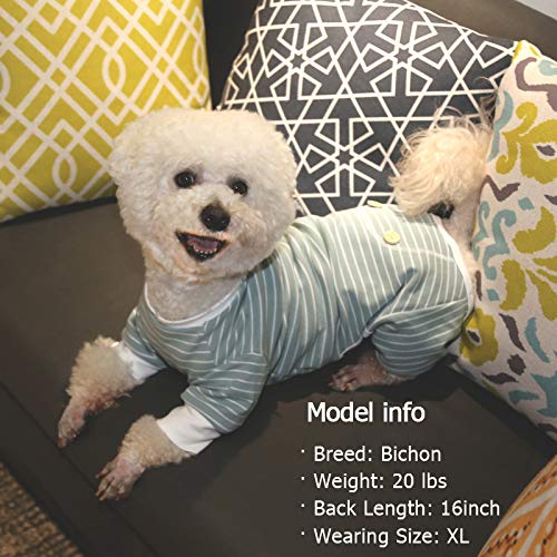 [Australia] - kyeese Dog Pajamas Cotton Stretchable Dog Jumpsuit 4 Legs Strip PJS Pet Puppy Cat Pajamas Lightweight Large Green 