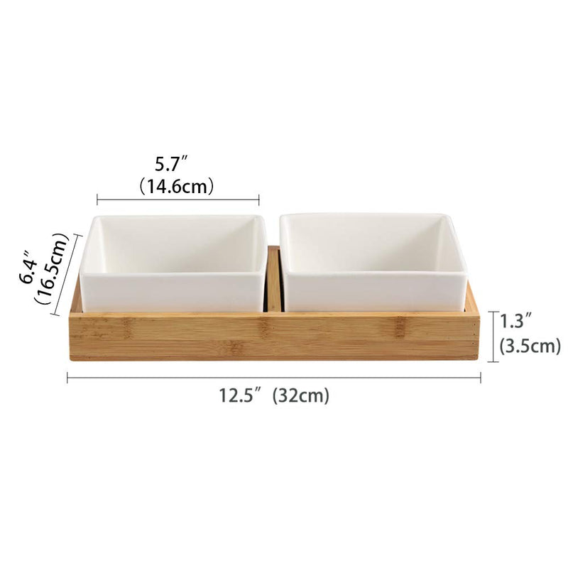 White Ceramic Double Dog Bowls Cat Bowls,Cat Dog Food and Water Bowls with Nature Bamboo Stand,Non-Slip Dog Bowl Set,Wide Cat Dish,Pet Food Bowls Set of 2 for Feeding Large Cats and Small,Medium Dogs White - PawsPlanet Australia