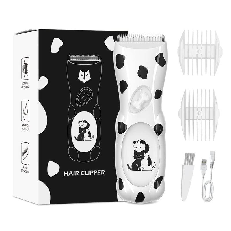 LEMULEGU Powerful Electrict Handy Pet Hair Shaver Kits with USB Chargeable Waterproof Body Hair Grooming Clippers for Dogs and Cats White Spotted Dog with 8 Shaped Plugs White-2 - PawsPlanet Australia