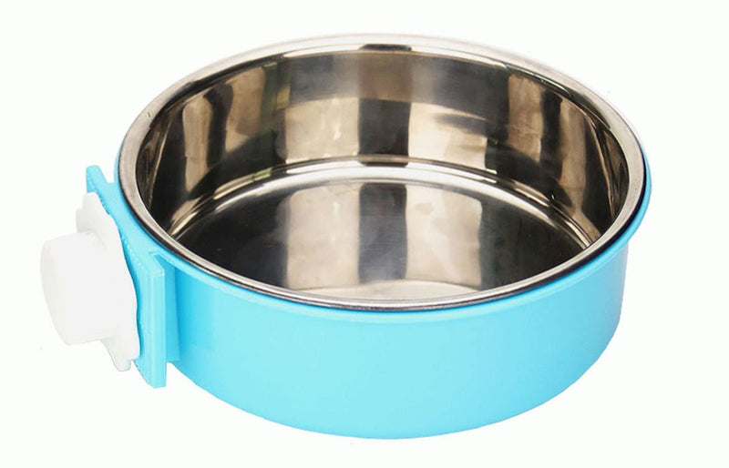 KuTi Kai 2 IN 1 Stainless Steel Pet Hanging Bowl Removable Dog Bowl for Crates Puppy Food Feeder Water Dish with Bolt Holder Dog (Blue-Large-2Packs) Blue-Large-2Packs - PawsPlanet Australia