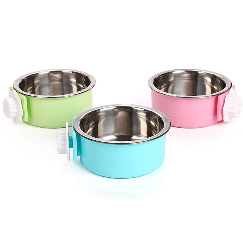 [Australia] - Luck Dawn Cat Crate Bowl, Stainless Steel Removable Cage Hanging Bowls with Bolt Holder for Dog Puppy Large Round Pink 