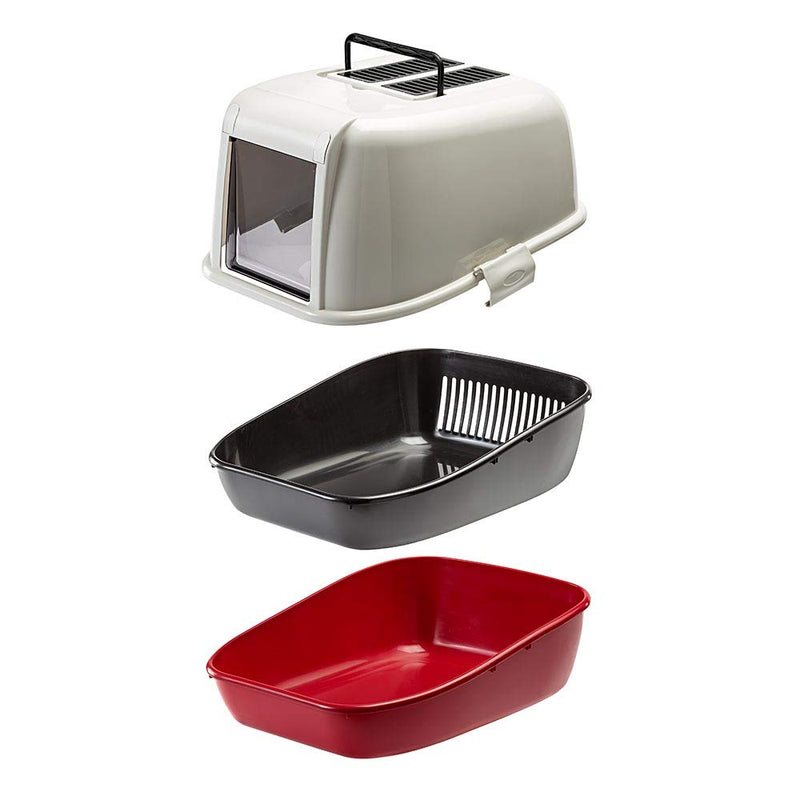 Ferplast Cat toilet MAGIX with sieve, Containment base, plastic, Darkened swinging door, Bordeaux - PawsPlanet Australia