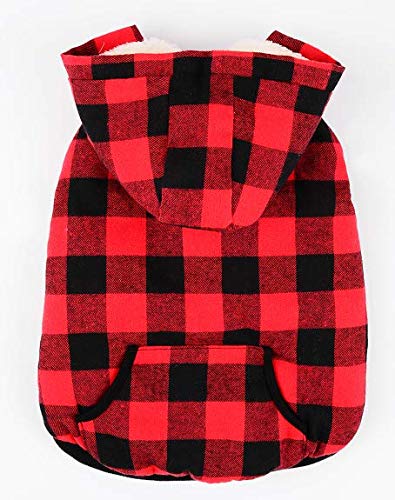 Tineer Large Dog Clothes Pet Sweater Dog Grid Clothing Warm Removable Puppy Cute Hooded Coats Plaid Jacket Hoodies 6 Sizes S Red - PawsPlanet Australia