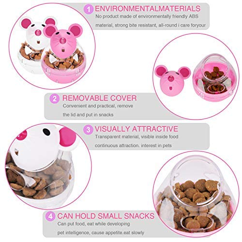 [Australia] - Legendog 2pcs Cat Food Balls Slow Feeder Toy Mice Tumbler Shaped Pet Treat Ball Cat Food Toy Ball Pet Food Ball Cat Feeder White&Pink 