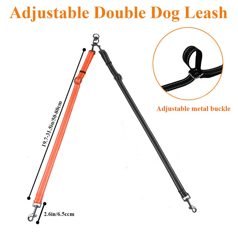 ASOCEA Double Dog Leash Tangle-Free Double Dog Leash Coupler No Tangle 360° Rotating Reflective Cable Attachment for Small Medium and Large Dogs Puppies Running Training Double Dog Leashes - PawsPlanet Australia