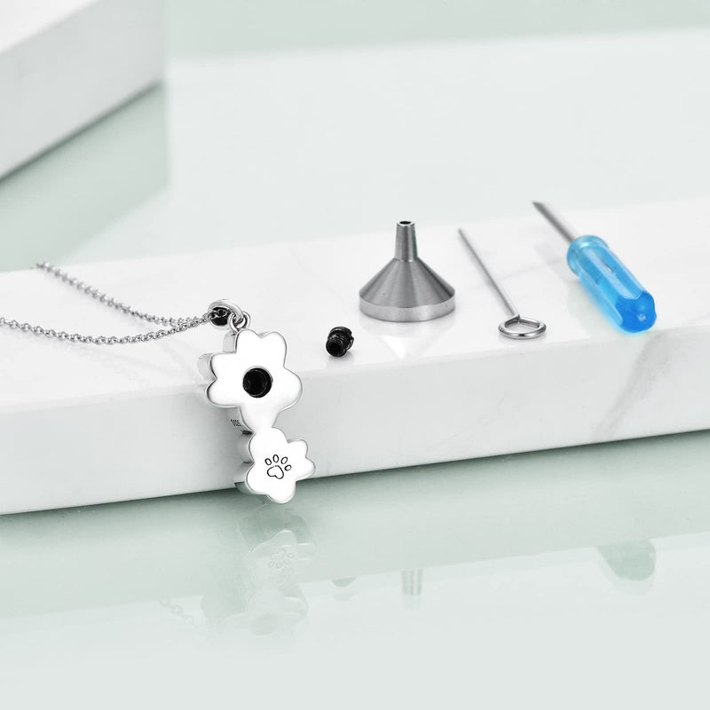 Dog Pet Urn Necklace for Ashes Sterling Silver Double Paw Print/Cross/Dog with Girl/Infinity Memorial Ash Keepsake Cremation Jewelry Gifts for Women Dog Cat Lovers - PawsPlanet Australia