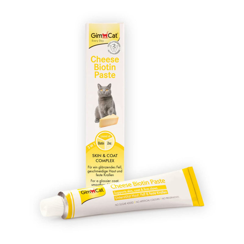 GimCat Cheese Biotin Paste - With aromatic cheese, zinc and linseed oil for fur, skin and claws - 1 tube (1 x 200 g) 1 x 200 g - PawsPlanet Australia