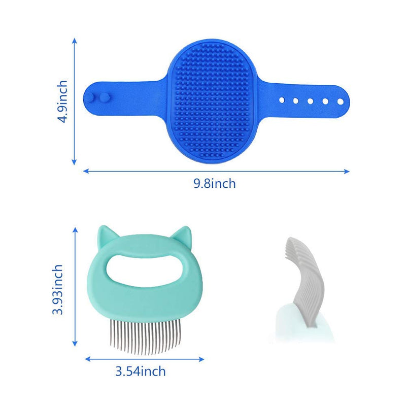 DI QIU REN 3 Pieces Pet Massaging Shell Comb with 3 Pieces Cat Bath Brush with Adjustable Ring Handle Pet Grooming Shampoo Bath Shedding Brush for Dogs and Cats with Short & Long Hair - PawsPlanet Australia