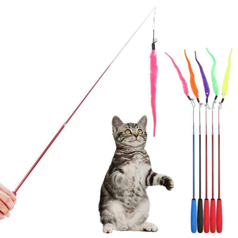 Diyiming Cat Feather Toys Replacement Refills 13 Colors Cat Worm Toy Interactive Cat Toy Cat Catcher Tassel Cat Stick Training Assorted Teaser Refills with Bell for Kitten Having Fun Exercise Playing - PawsPlanet Australia