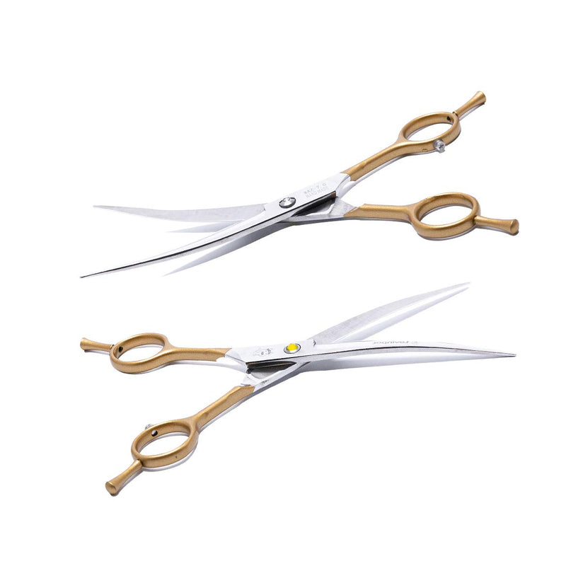 LovinPet 7.5" Left/Right-Handed Pet Curved Dog Scissor/Safety Blunt-tip Grooming Curved Dog Shear/Professional Home Pet Trimming Dog Grooming Scissors for Dogs and Cats (Easy Use) Gold ( 6cr stainless steel ) - PawsPlanet Australia