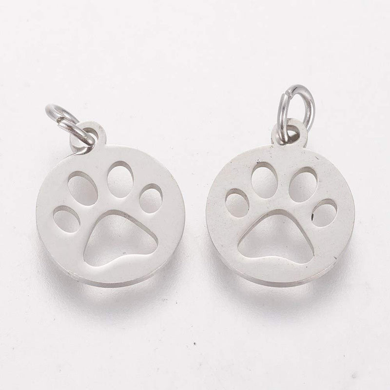 [Australia] - DanLingJewelry 10Pcs 304 Stainless Steel Dog Paw Print Charm Doggy Bear Cat Animal Footprint Pendant for Jewelry Makings 14x12mm 