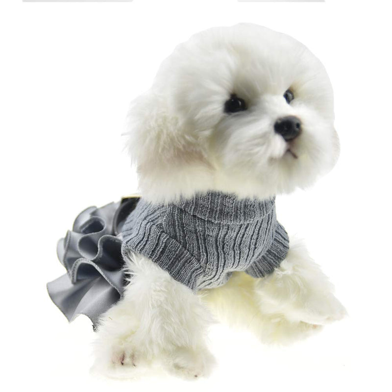 [Australia] - FLAdorepet Winter Warm Dog Sweater Dress Tutu Skirt Pet Cat Knitted Clothes for Small Medium Dog Girls XS Grey 