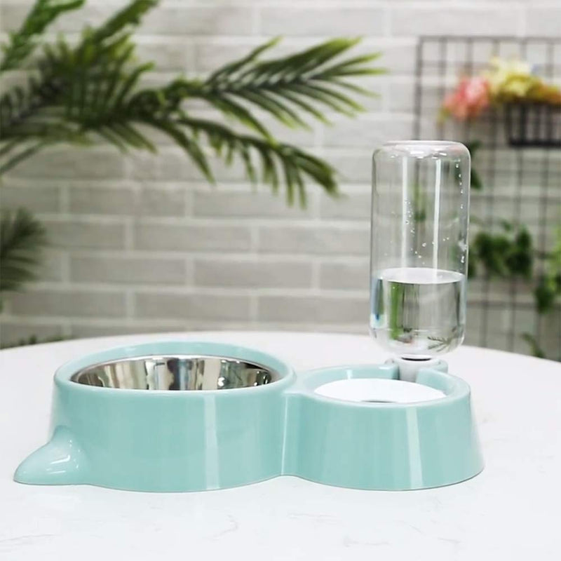 Meipire Dog Cat Double Bowls Automatic Cat Feeder and Water Dispenser, Pet Food and Water Feeder Bowls with Automatic Water Bottle for Small Large Dog Pets Puppy Kitten Rabbit Green - PawsPlanet Australia