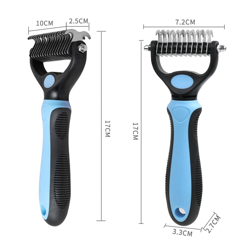 VENUSDALI dog brush and cat brush, 2 in 1 undercoat brush against matting and undercoat, fur brush for long-haired short-haired dogs, cats, undercoat brush and de-matting comb blue - PawsPlanet Australia