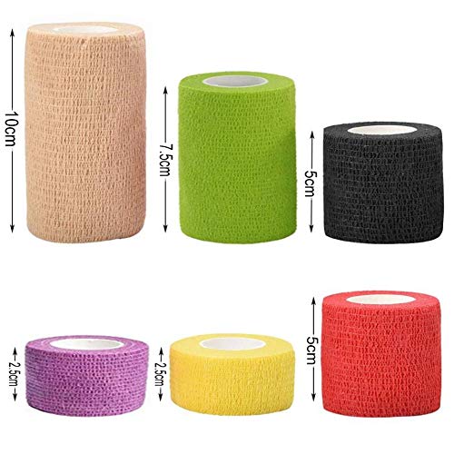Deolven Self-Adhesive Bandage, 6 Rolls Colorful Self-Adhesive Bandage Ankle Elastic Boxes Adhesive Bandage Gauze Bandages Bandages Bandage Material (Red/Yellow/Purple/Green/Black/Skin Color) - PawsPlanet Australia
