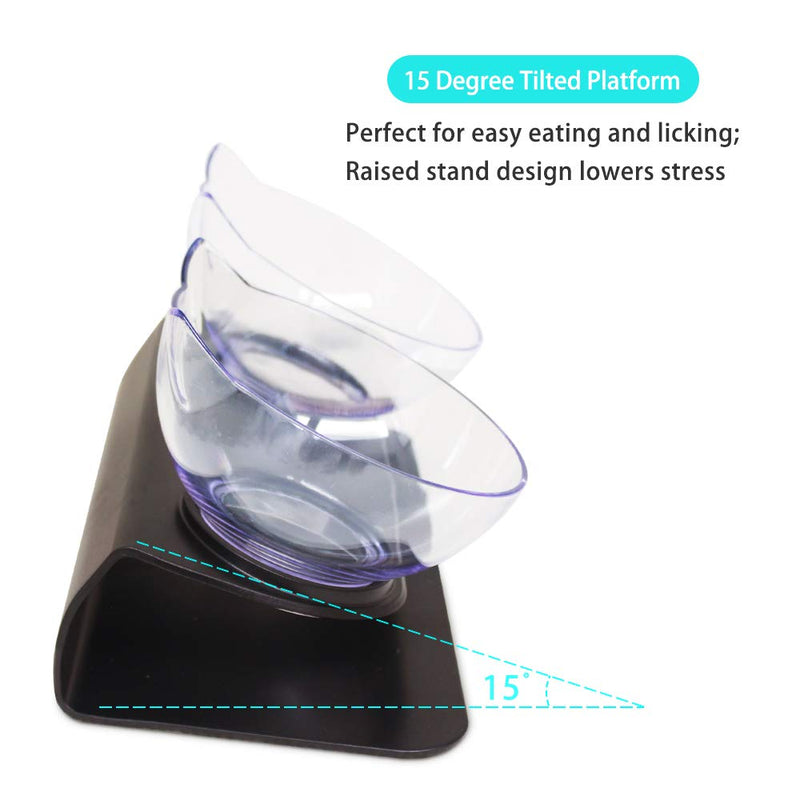 [Australia] - Aqueous Cat Elevated Double Transparent Plastic Bowl,Pet Feeding Bowl | Raised The Bottom for Cats and Small Dogs ，Cute Cat Face Double Bowl black 