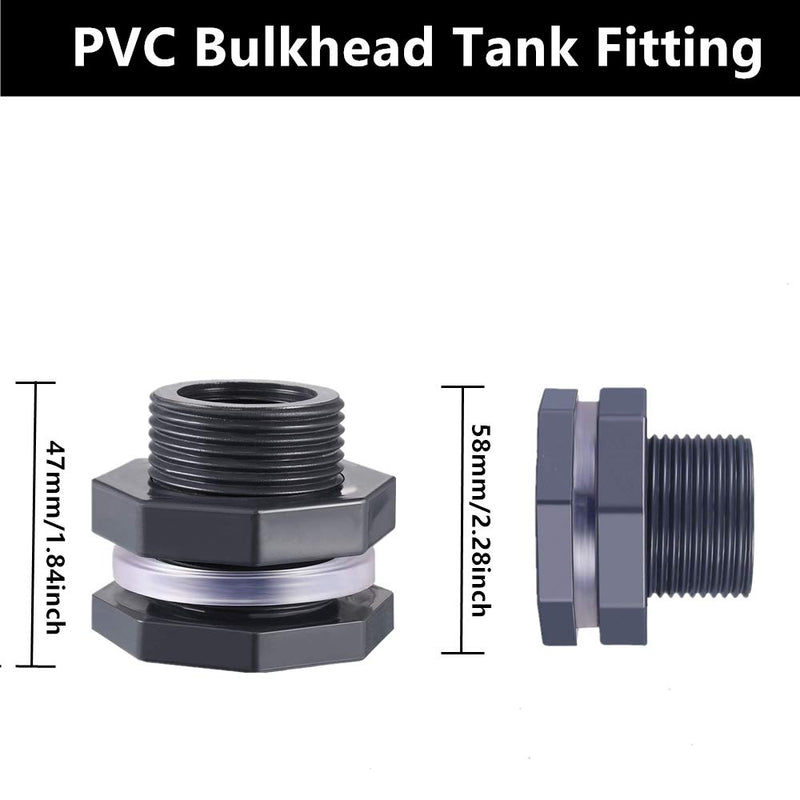 [Australia] - XMSSIT 2Pcs 3/4 Inch PVC Bulkhead Fitting for Rain Barrels, Aquariums, Water Tanks 