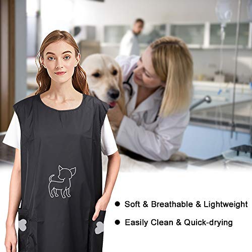 Noverlife Sleeveless Waterproof Pet Grooming Apron with Pockets, Anti-static Hair Repellent Dog Cat Grooming Apron, Pet Bathing Showering Smock Pet Shop Workwear for Beauticians Groomers Black -- Polyester - PawsPlanet Australia